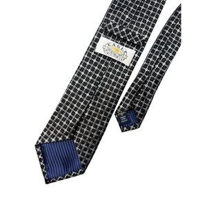 Eagle Shirtmakers Necktie Geometric Checkered Woven 100% Silk Grey Black